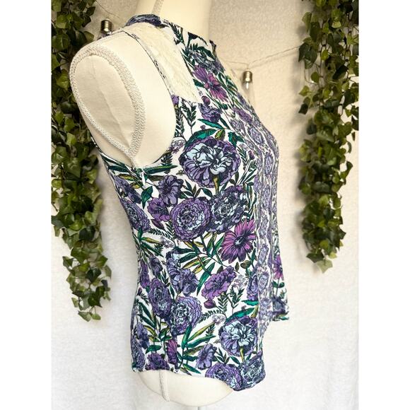 Vera Bradley Rayon Lavender Meadows Keyhole back Floral & Lace Sleeveless Blouse - Picture 5 of 11